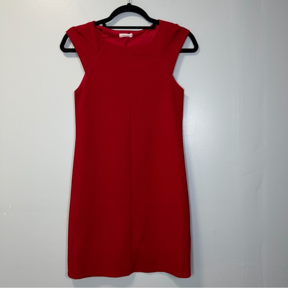 Everly Red Textured Cap Sleeve Mini Sheath Dress DR2176 Small